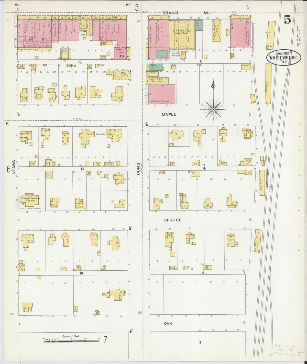 Sanborn Fire Insurance Map from Whitewright, Grayson County, Texas (1905), Sheet #0005 - Historic Sanborn Fire Insurance Map Print, vintage old map wall art, antique decor, genealogy gift, Texas Texas map