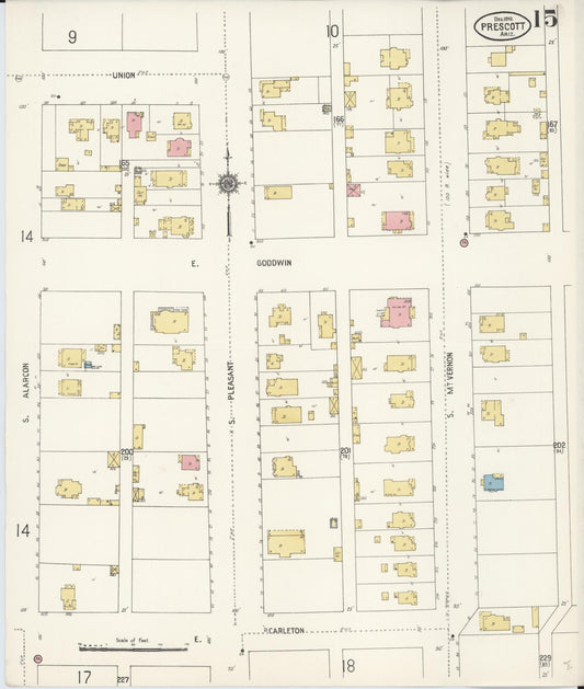 Sanborn Fire Insurance Map from Prescott, Yavapai County, Arizona (1910), Sheet #0015 - Historic Sanborn Fire Insurance Map Print, vintage old map wall art, antique decor, genealogy gift, Arizona Arizona map
