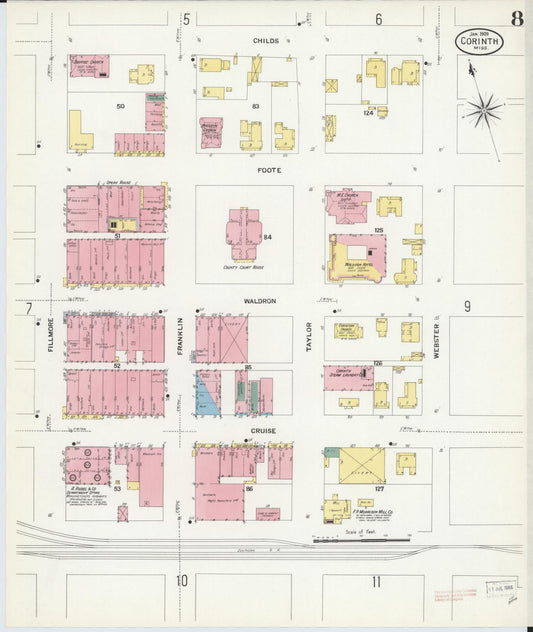 Sanborn Fire Insurance Map from Corinth, Alcorn County, Mississippi (1909), Sheet #0008 - Historic Sanborn Fire Insurance Map Print, vintage old map wall art, antique decor, genealogy gift, Mississippi Mississippi map