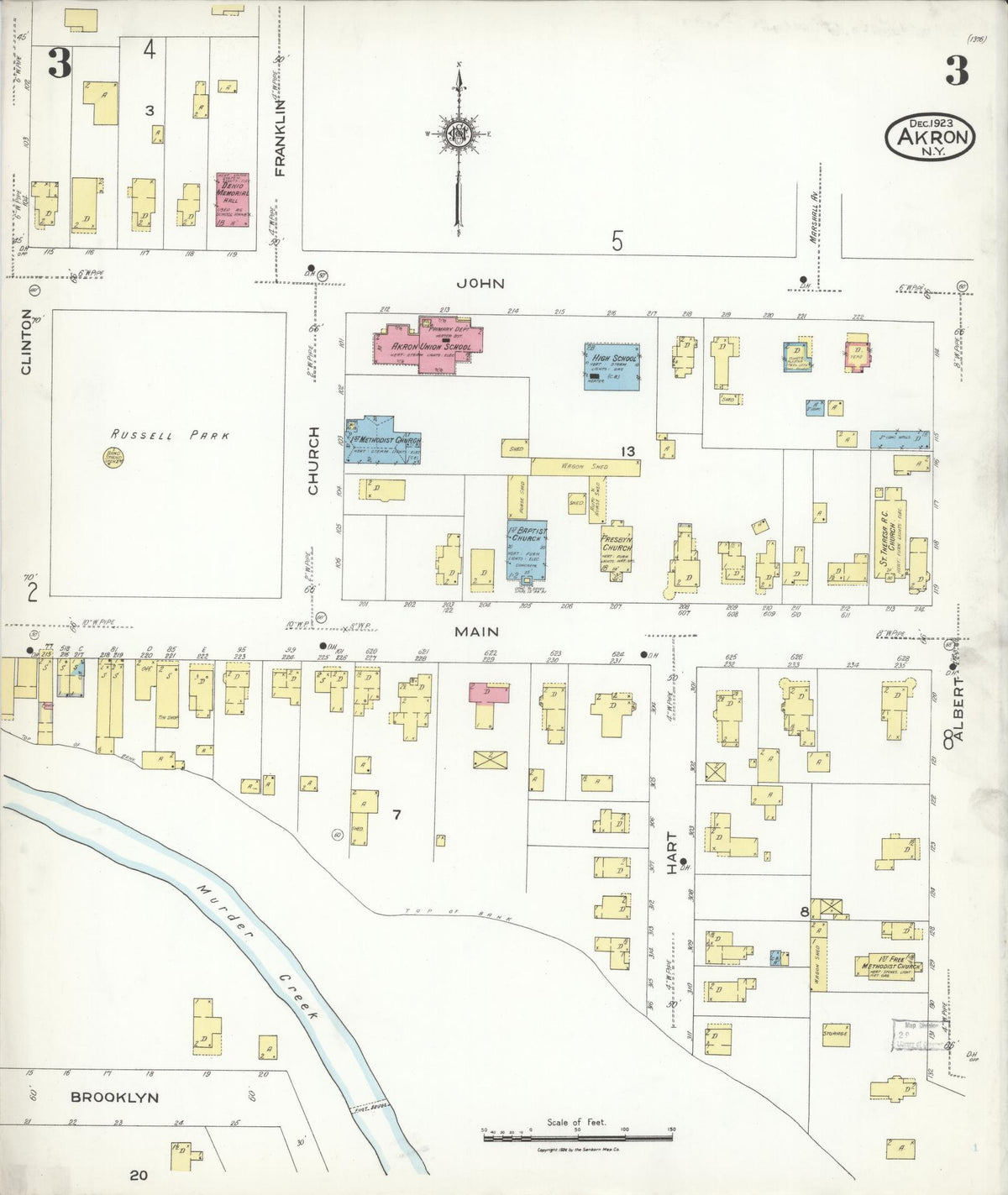 Sanborn Fire Insurance Map from Akron, Erie County, New York (1923), Sheet #0003 - Complete Map Set gallery image, historic Sanborn map, vintage wall art, New York New York