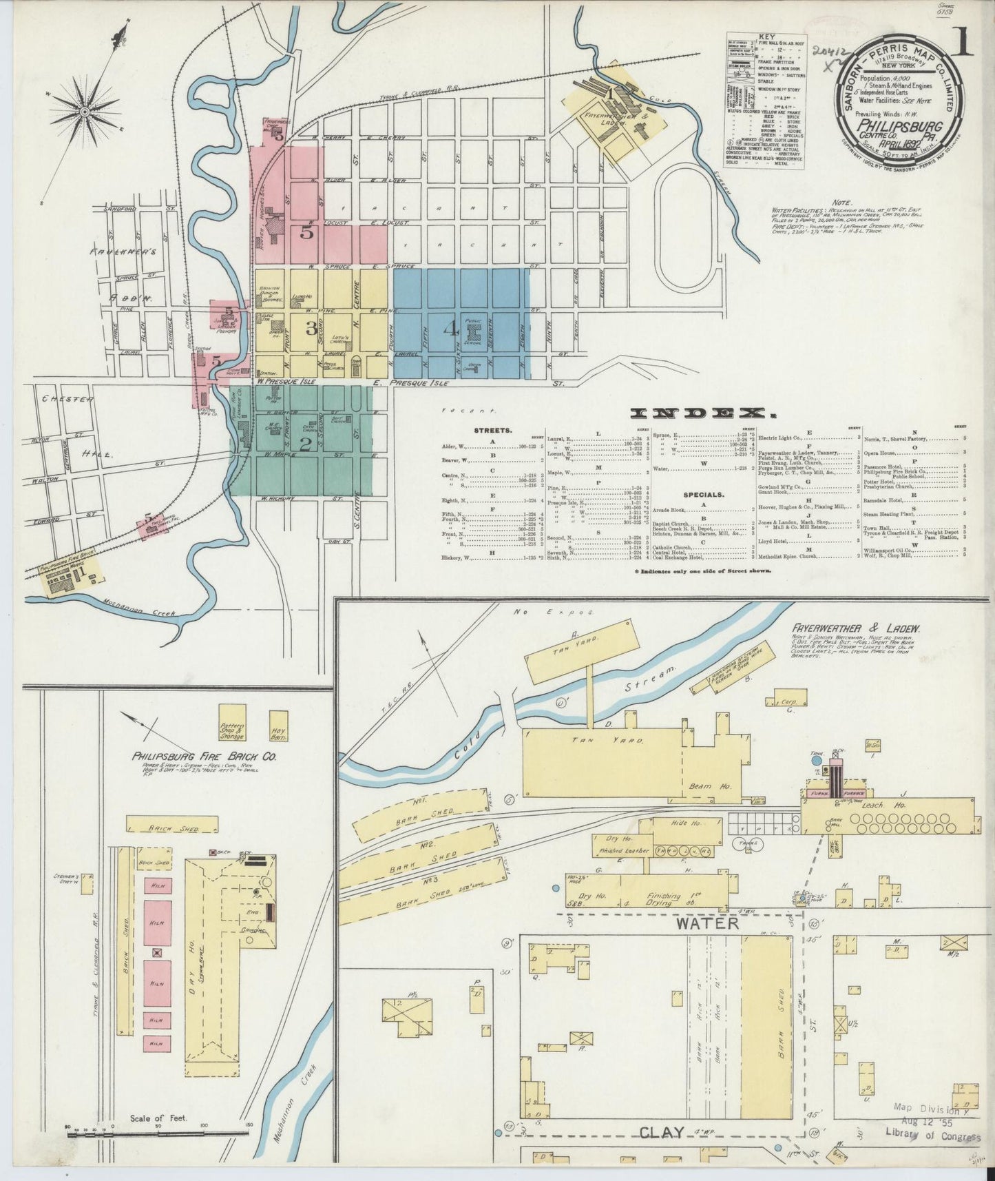 Sanborn Fire Insurance Map from Philipsburg, Centre County, Pennsylvania (1892), Sheet #0001 - Complete Map Set gallery image, historic Sanborn map, vintage wall art, Pennsylvania Pennsylvania