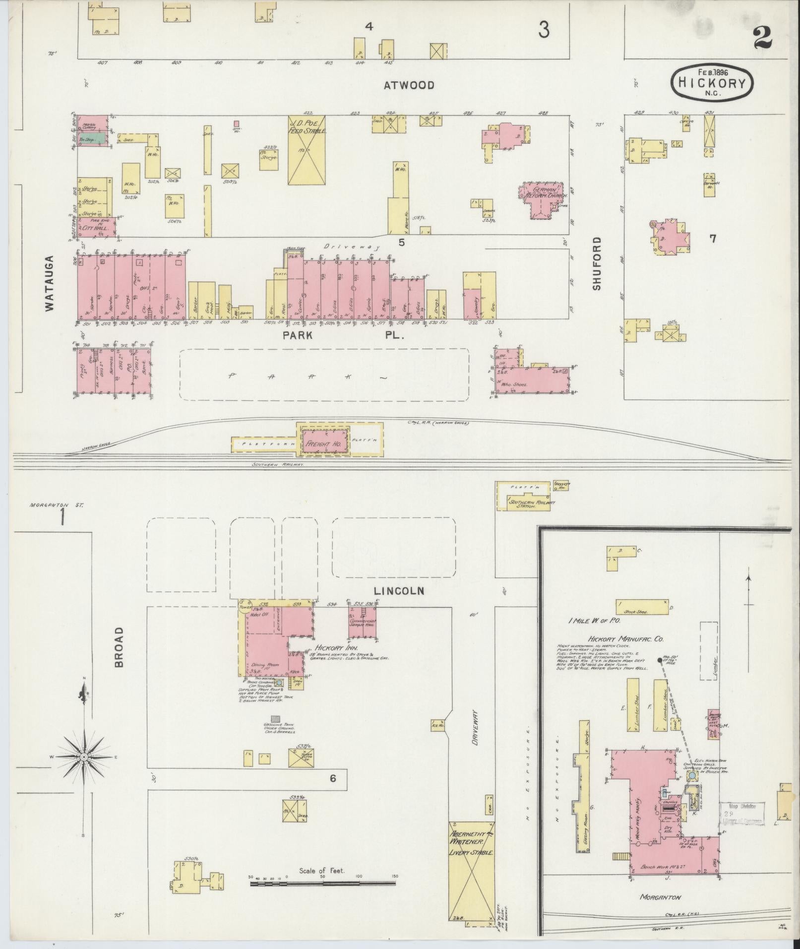 Sanborn Fire Insurance Map from Hickory, Catawba County, North Carolina (1896), Sheet #0002 - Complete Map Set gallery image, historic Sanborn map, vintage wall art, North Carolina North Carolina