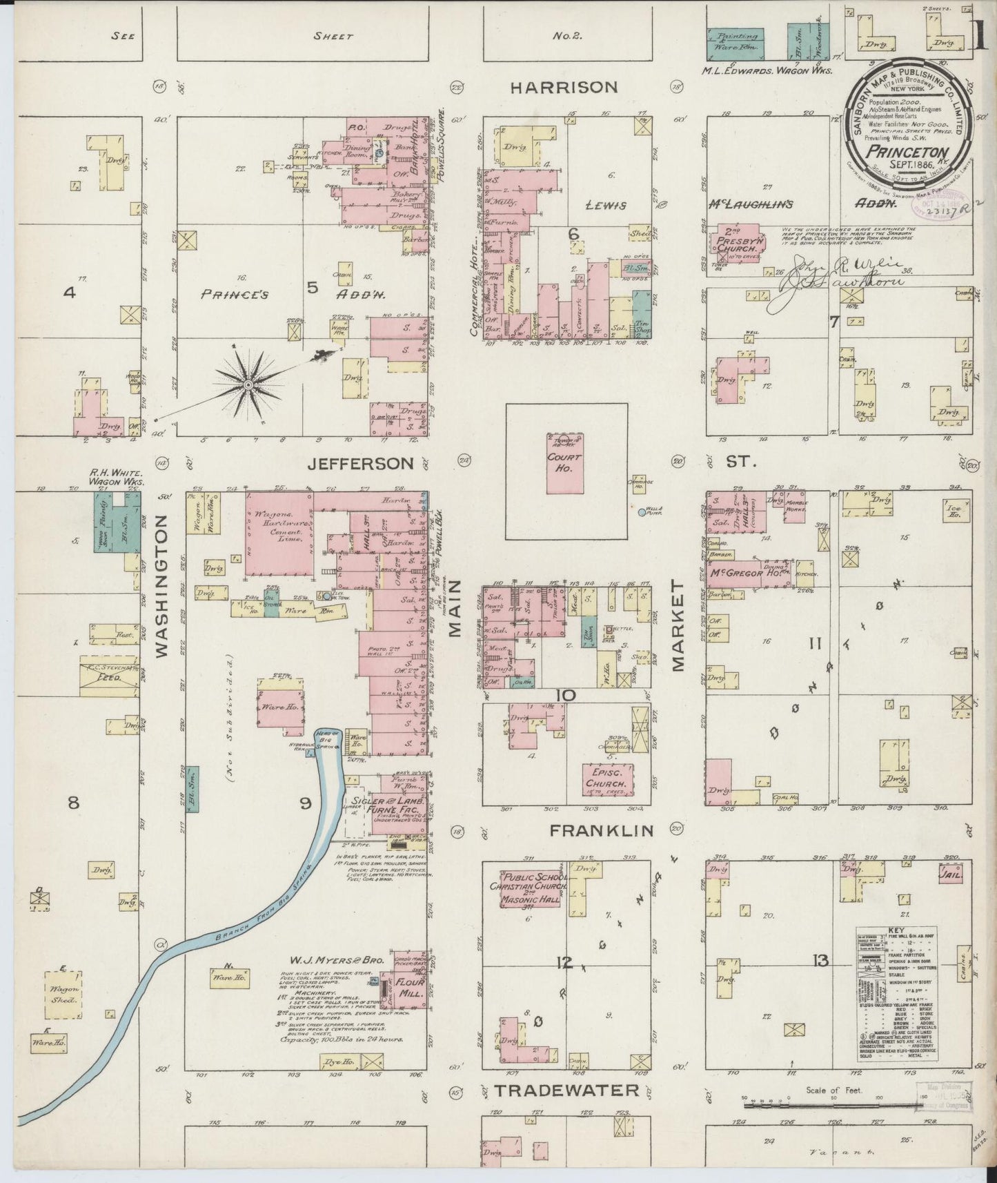 Sanborn Fire Insurance Map from Princeton, Caldwell County, Kentucky (1886), Sheet #0001 - Complete Map Set gallery image, historic Sanborn map, vintage wall art, Kentucky Kentucky