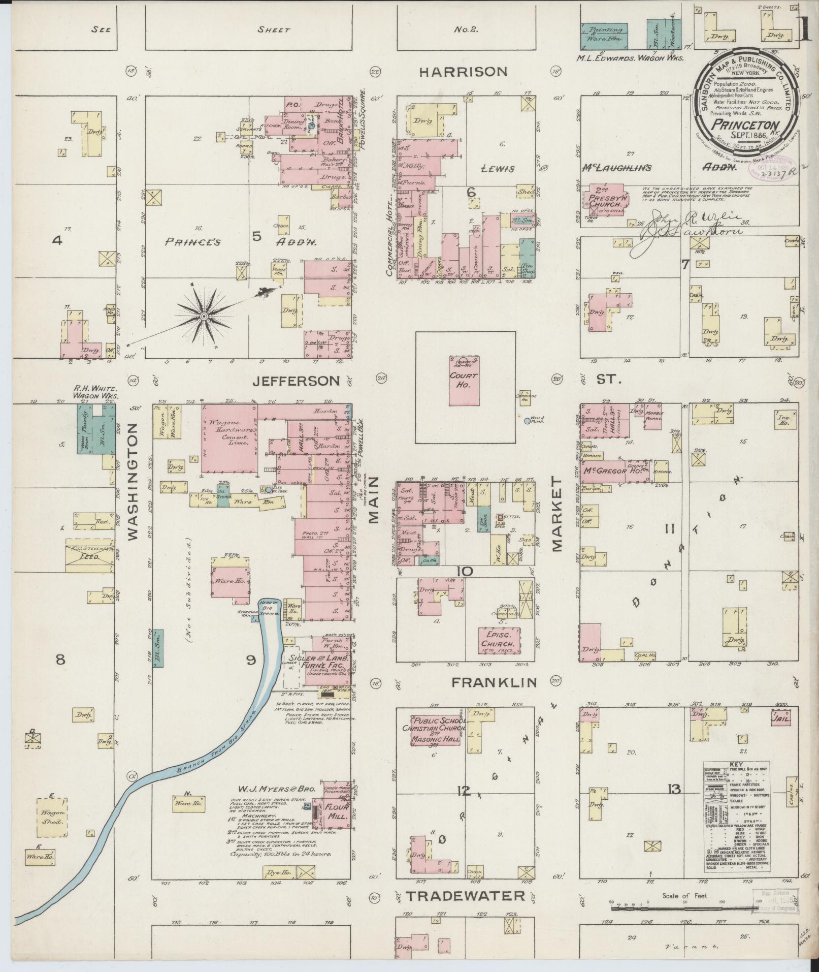 Sanborn Fire Insurance Map from Princeton, Caldwell County, Kentucky (1886), Sheet #0001 - Complete Map Set gallery image, historic Sanborn map, vintage wall art, Kentucky Kentucky