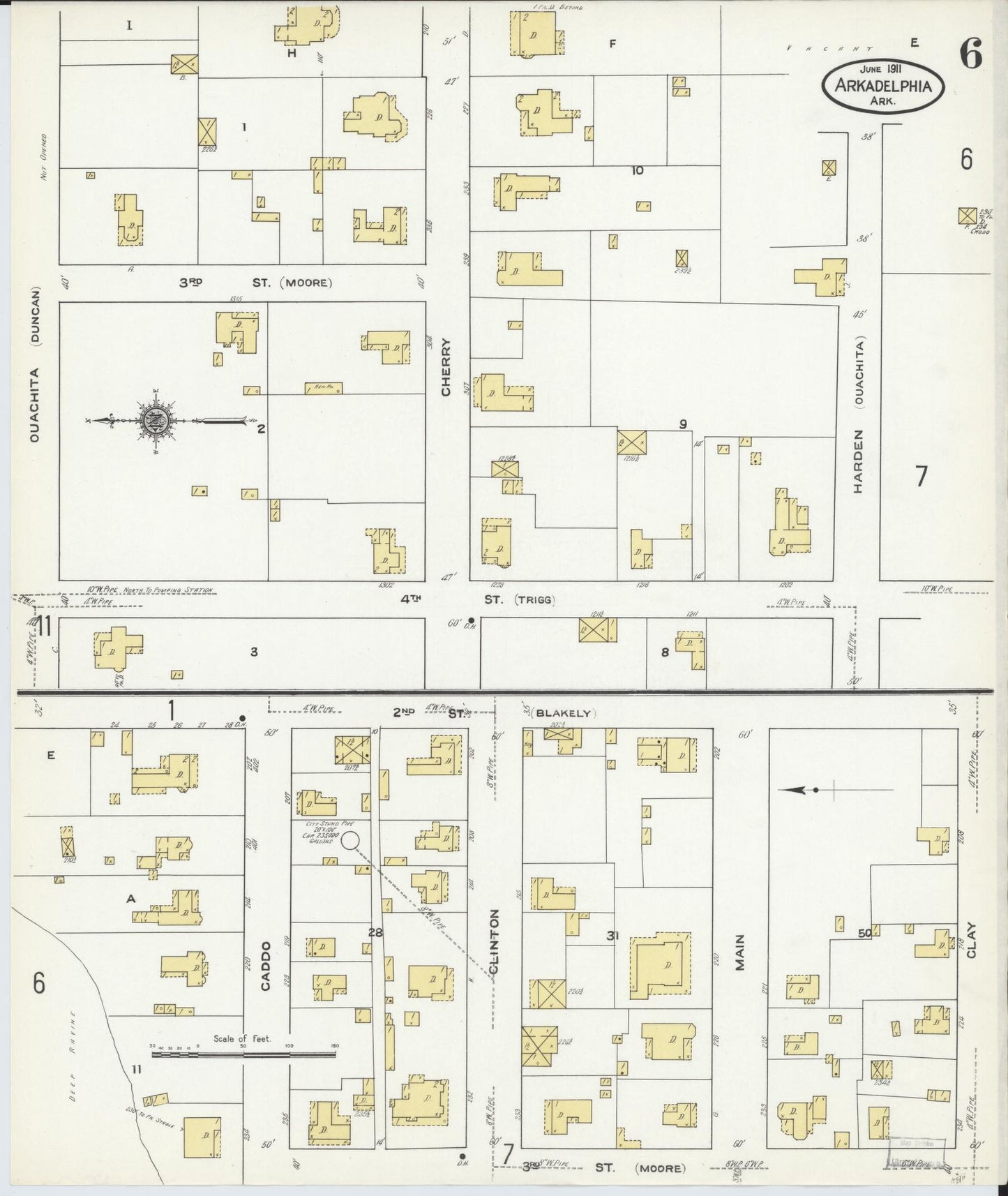 Sanborn Fire Insurance Map from Arkadelphia, Clark County, Arkansas (1911), Sheet #0006 - Complete Map Set gallery image, historic Sanborn map, vintage wall art, Arkansas Arkansas