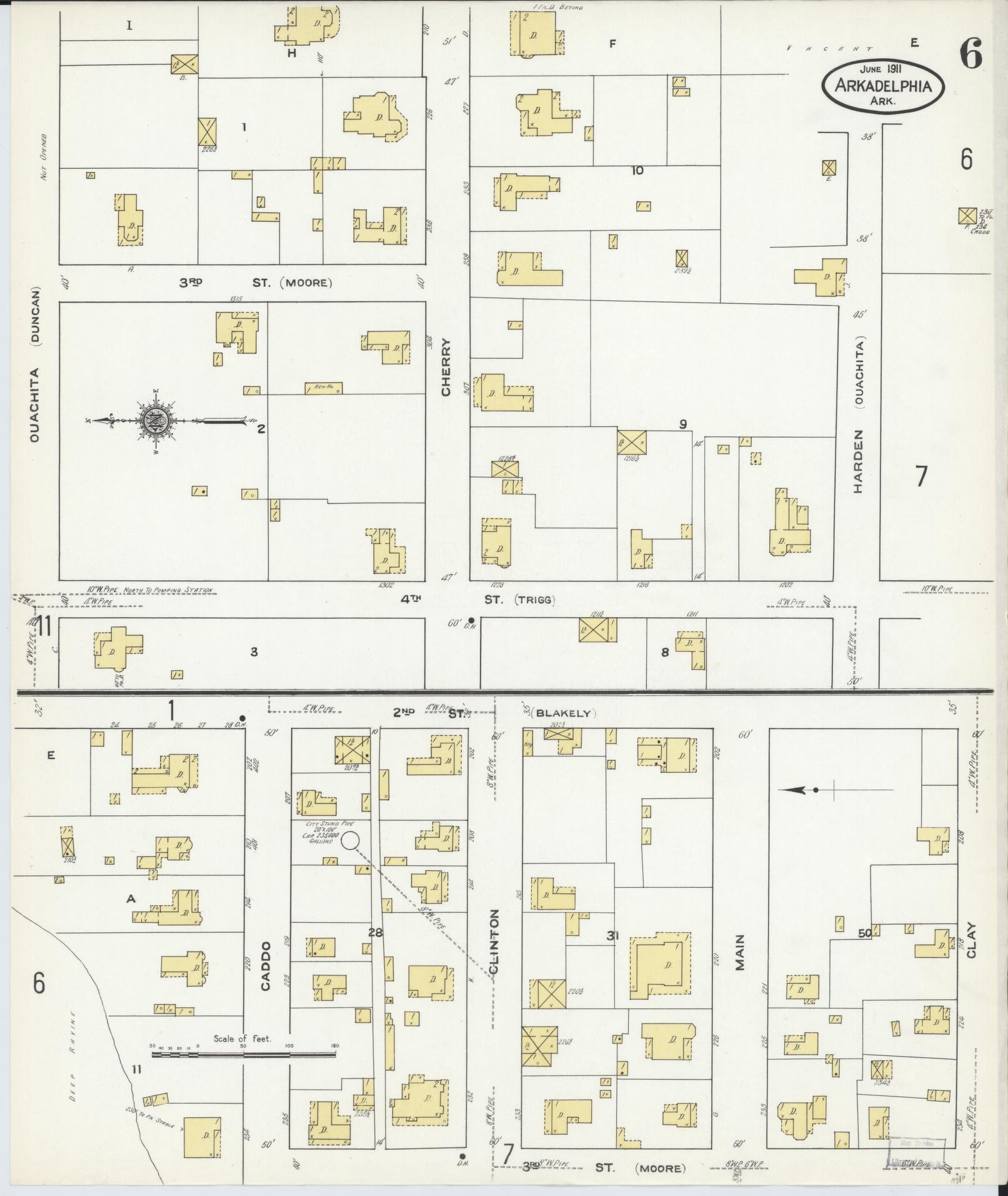 Sanborn Fire Insurance Map from Arkadelphia, Clark County, Arkansas (1911), Sheet #0006 - Complete Map Set gallery image, historic Sanborn map, vintage wall art, Arkansas Arkansas