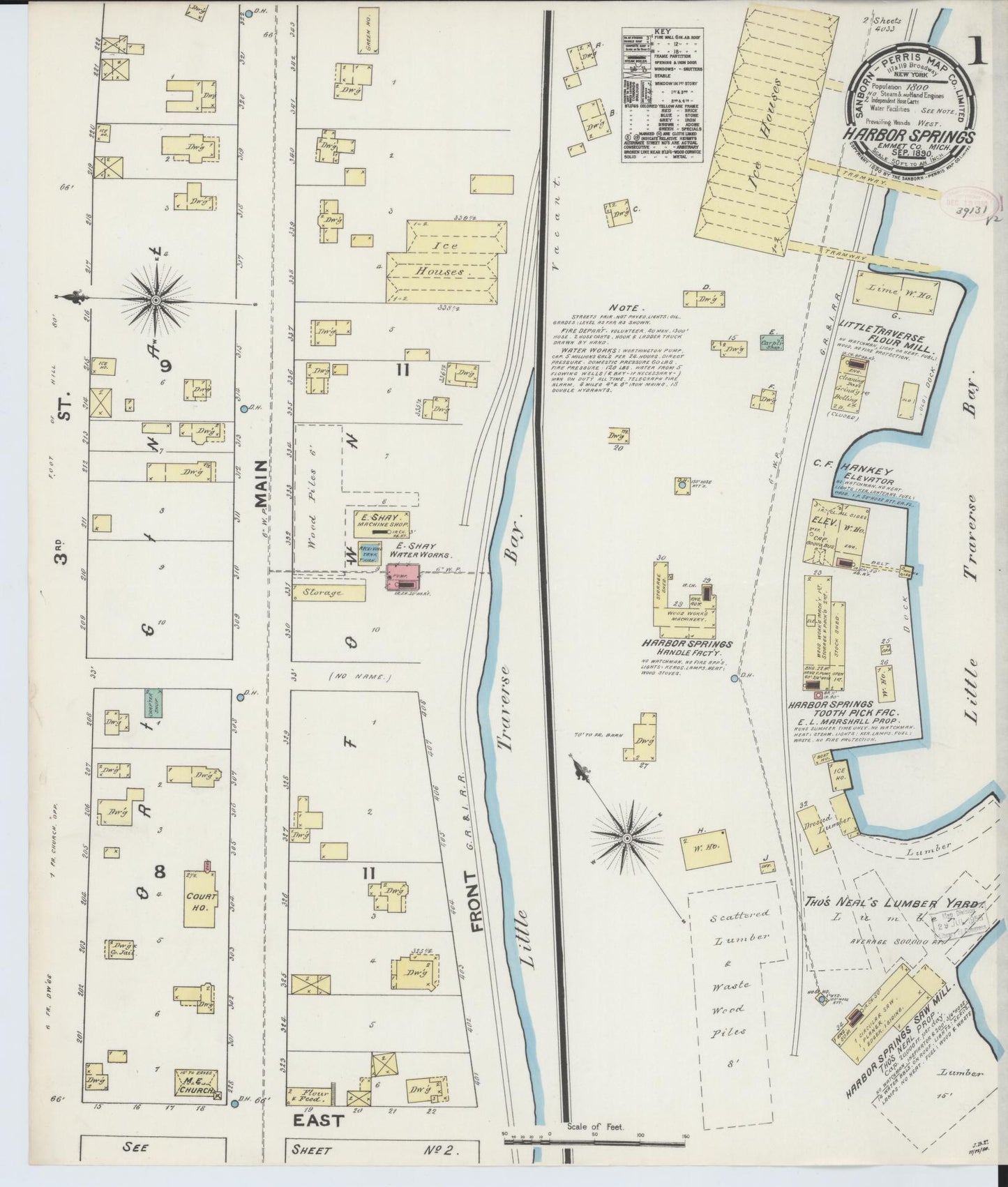 Sanborn Fire Insurance Map from Harbor Springs, Emmet County, Michigan (1890), Sheet #0001 - Complete Map Set gallery image, historic Sanborn map, vintage wall art, Michigan Michigan