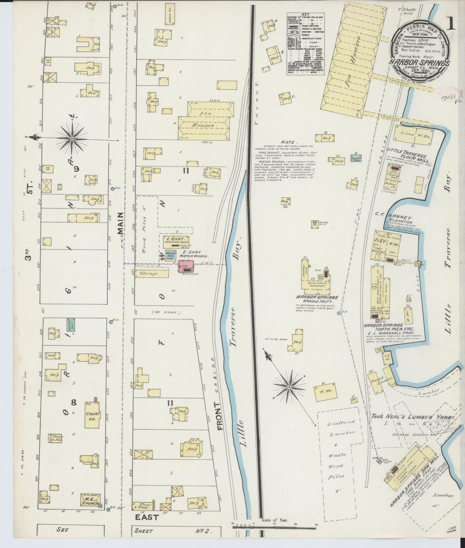 Sanborn Fire Insurance Map from Harbor Springs, Emmet County, Michigan (1890), Sheet #0001 - Complete Map Set gallery image, historic Sanborn map, vintage wall art, Michigan Michigan