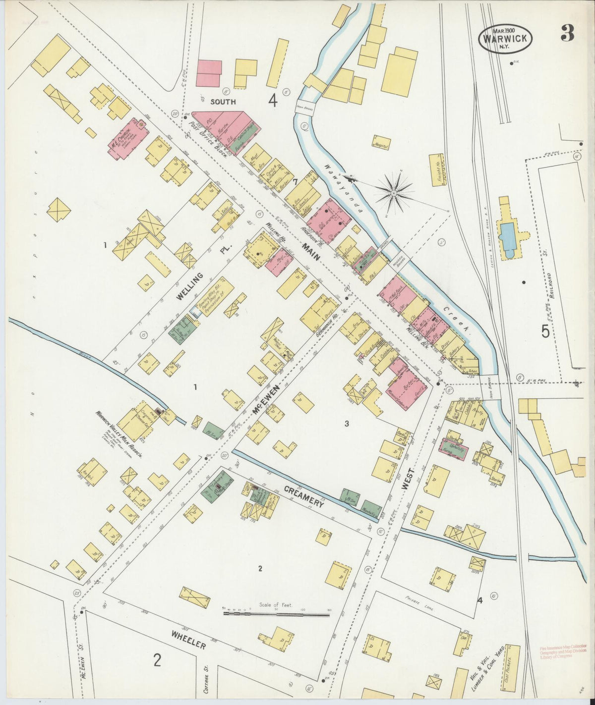 Sanborn Fire Insurance Map from Warwick, Orange County, New York (1900), Sheet #0003 - Historic Sanborn Fire Insurance Map Print, vintage old map wall art, antique decor, genealogy gift, New York New York map