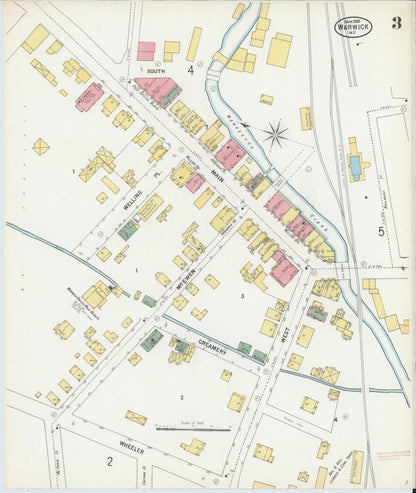 Sanborn Fire Insurance Map from Warwick, Orange County, New York (1900), Sheet #0003 - Historic Sanborn Fire Insurance Map Print, vintage old map wall art, antique decor, genealogy gift, New York New York map