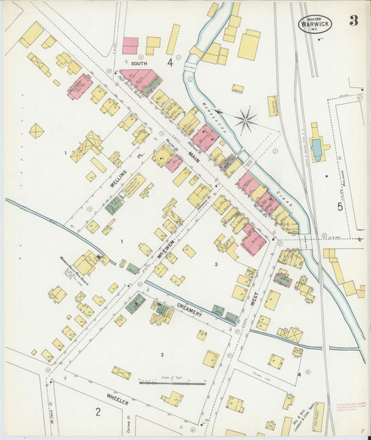 Sanborn Fire Insurance Map from Warwick, Orange County, New York (1900), Sheet #0003 - Historic Sanborn Fire Insurance Map Print, vintage old map wall art, antique decor, genealogy gift, New York New York map