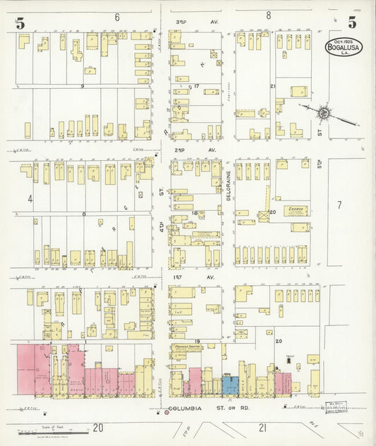 Sanborn Fire Insurance Map from Bogalusa, Washington Parish, Louisiana (1925), Sheet #0005 - Historic Sanborn Fire Insurance Map Print, vintage old map wall art, antique decor, genealogy gift, Louisiana Louisiana map