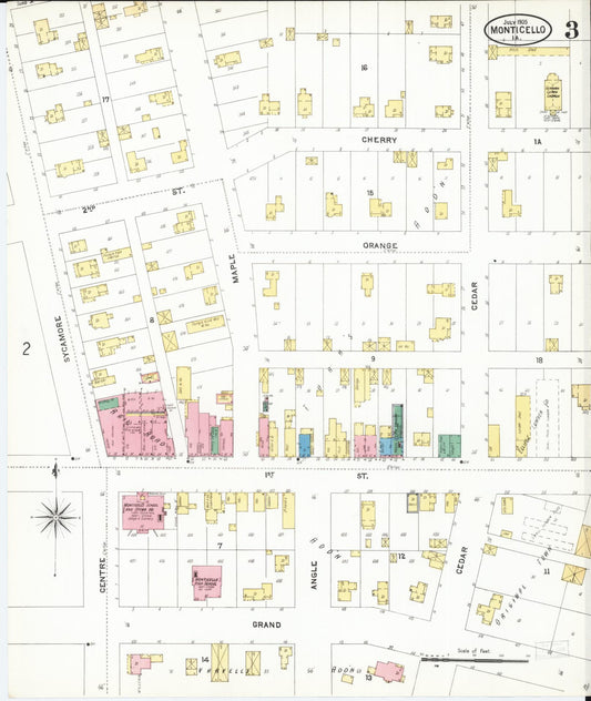 Sanborn Fire Insurance Map from Monticello, Jones County, Iowa (1905), Sheet #0003 - Historic Sanborn Fire Insurance Map Print, vintage old map wall art