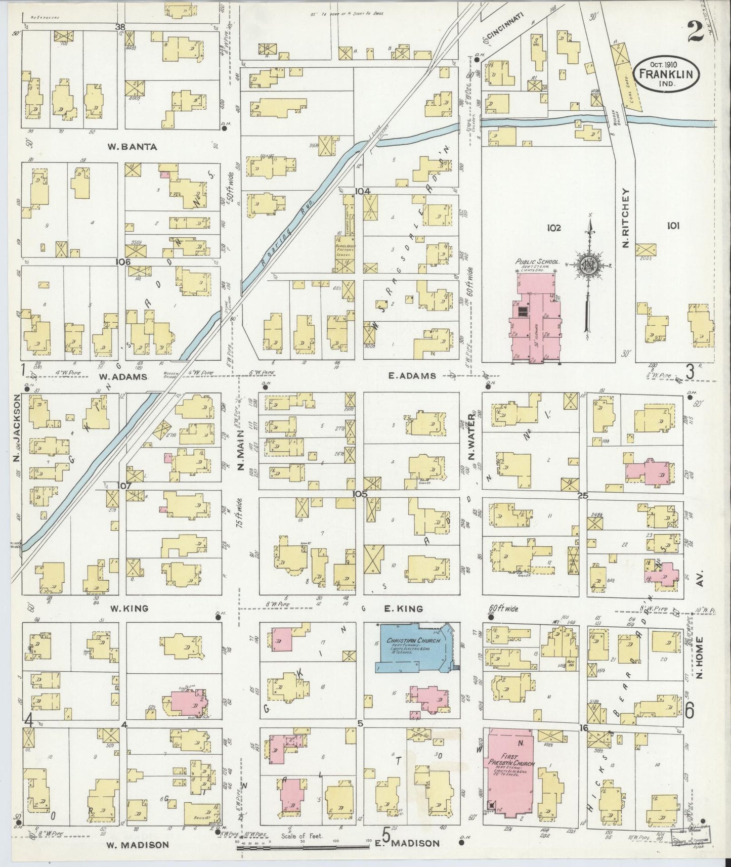 Sanborn Fire Insurance Map from Franklin, Johnson County, Indiana (1910), Sheet #0002 - Complete Map Set gallery image, historic Sanborn map, vintage wall art, Indiana Indiana