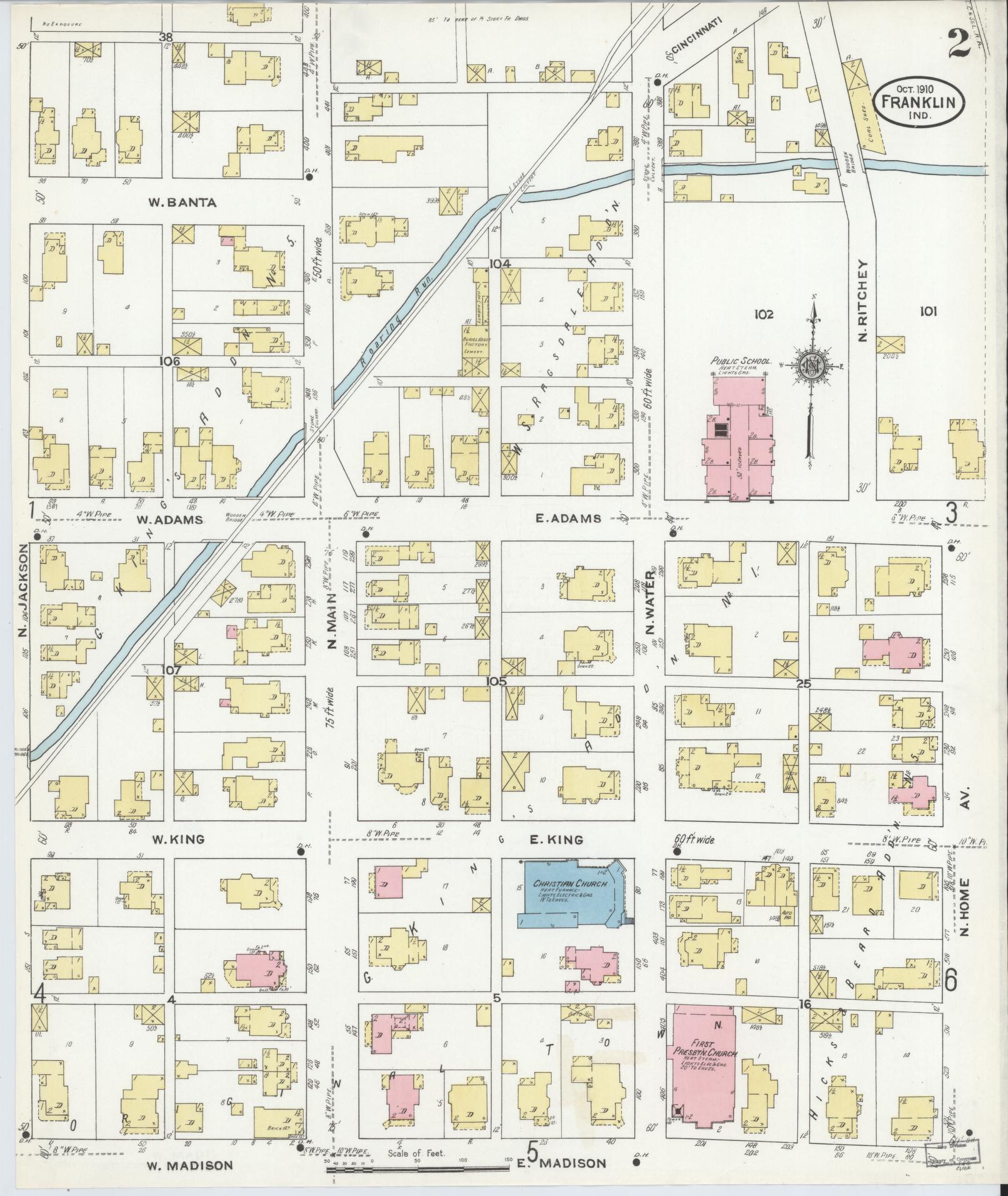 Sanborn Fire Insurance Map from Franklin, Johnson County, Indiana (1910), Sheet #0002 - Complete Map Set gallery image, historic Sanborn map, vintage wall art, Indiana Indiana