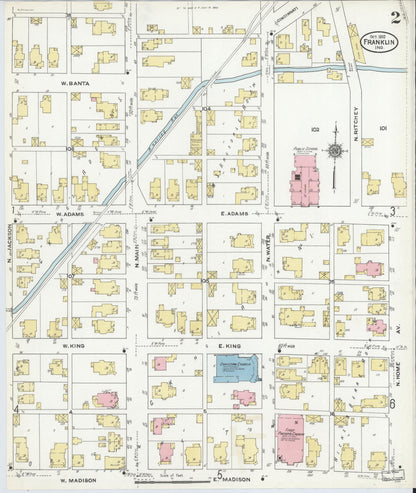 Sanborn Fire Insurance Map from Franklin, Johnson County, Indiana (1910), Sheet #0002 - Complete Map Set gallery image, historic Sanborn map, vintage wall art, Indiana Indiana