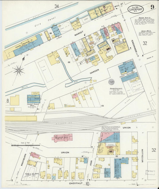 Sanborn Fire Insurance Map from Lockport, Niagara County, New York (1909), Sheet #0009 - Historic Sanborn Fire Insurance Map Print, vintage old map wall art, antique decor, genealogy gift, New York New York map