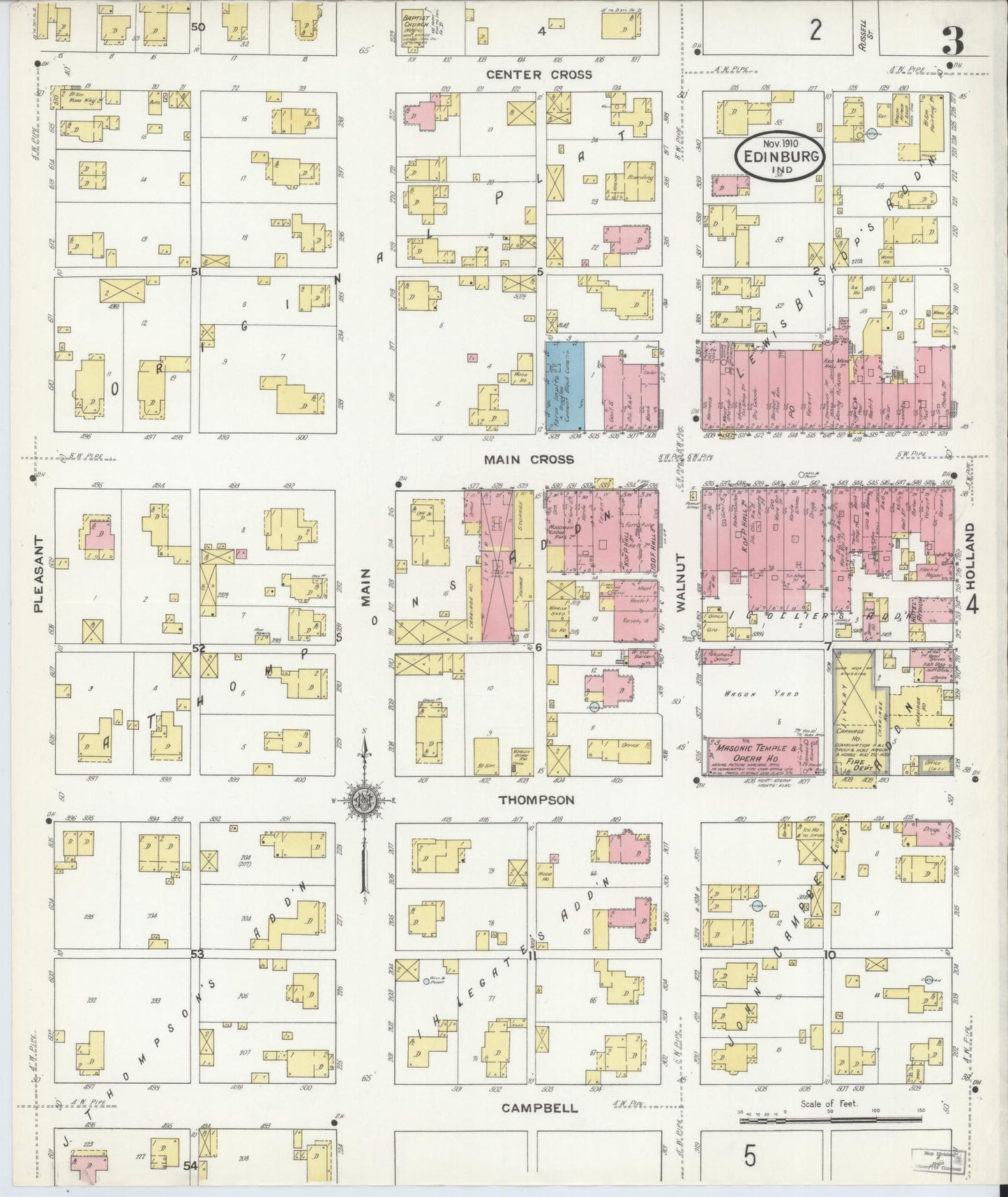 Sanborn Fire Insurance Map from Edinburg, Johnson And Bartholomew Counties, Indiana (1910), Sheet #0003 - Historic Sanborn Fire Insurance Map Print, vintage old map wall art, antique decor, genealogy gift, Indiana Indiana map