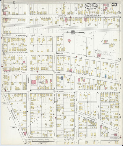 Sanborn Fire Insurance Map from Waukegan, Lake County, Illinois (1917), Sheet #0023 - Historic Sanborn Fire Insurance Map Print, vintage old map wall art, antique decor, genealogy gift, Illinois Illinois map