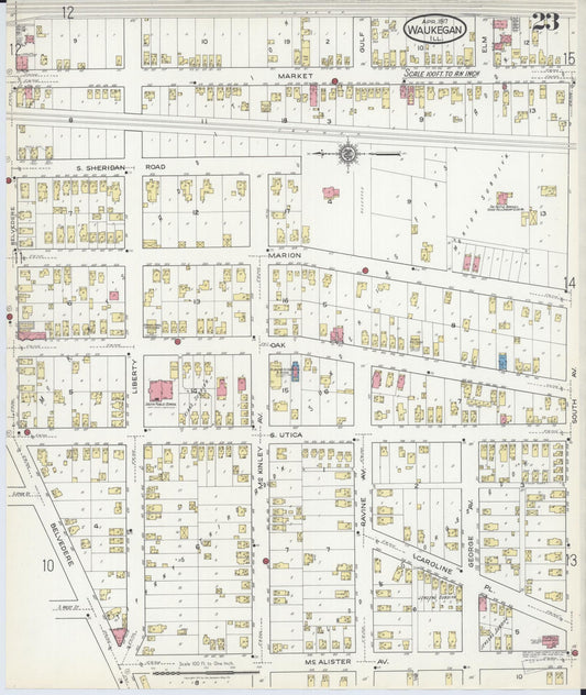 Sanborn Fire Insurance Map from Waukegan, Lake County, Illinois (1917), Sheet #0023 - Historic Sanborn Fire Insurance Map Print, vintage old map wall art, antique decor, genealogy gift, Illinois Illinois map