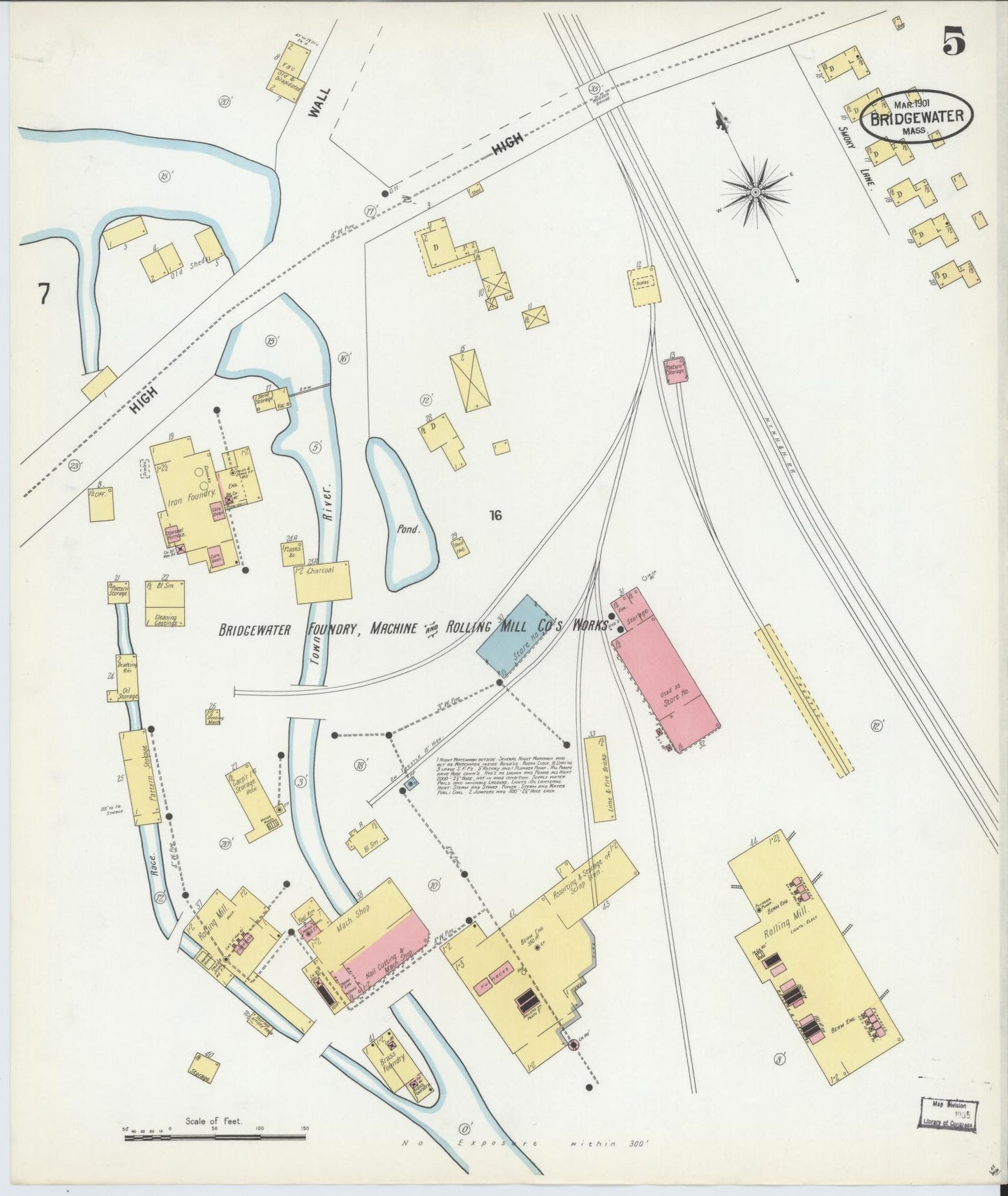 Sanborn Fire Insurance Map from Bridgewater, Plymouth County, Massachusetts (1901), Sheet #0005 - Complete Map Set gallery image, historic Sanborn map, vintage wall art, Massachusetts Massachusetts