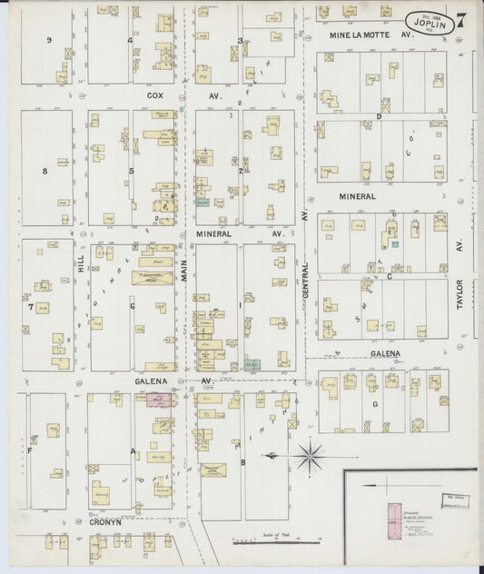 Sanborn Fire Insurance Map from Joplin, Jasper County, Missouri (1888), Sheet #0007 - Historic Sanborn Fire Insurance Map Print, vintage old map wall art, antique decor, genealogy gift, Missouri Missouri map