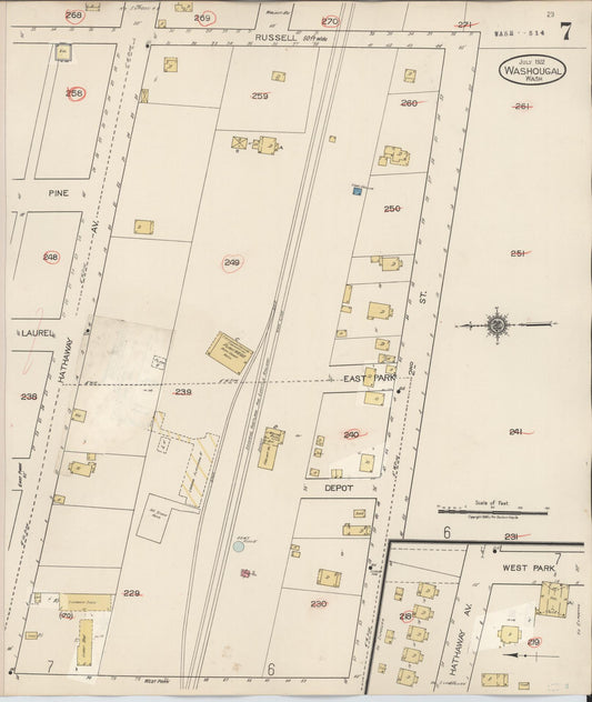 Sanborn Fire Insurance Map from Washougal, Clark County, Washington (1929), Sheet #0007 - Historic Sanborn Fire Insurance Map Print, vintage old map wall art, antique decor, genealogy gift, Washington Washington map