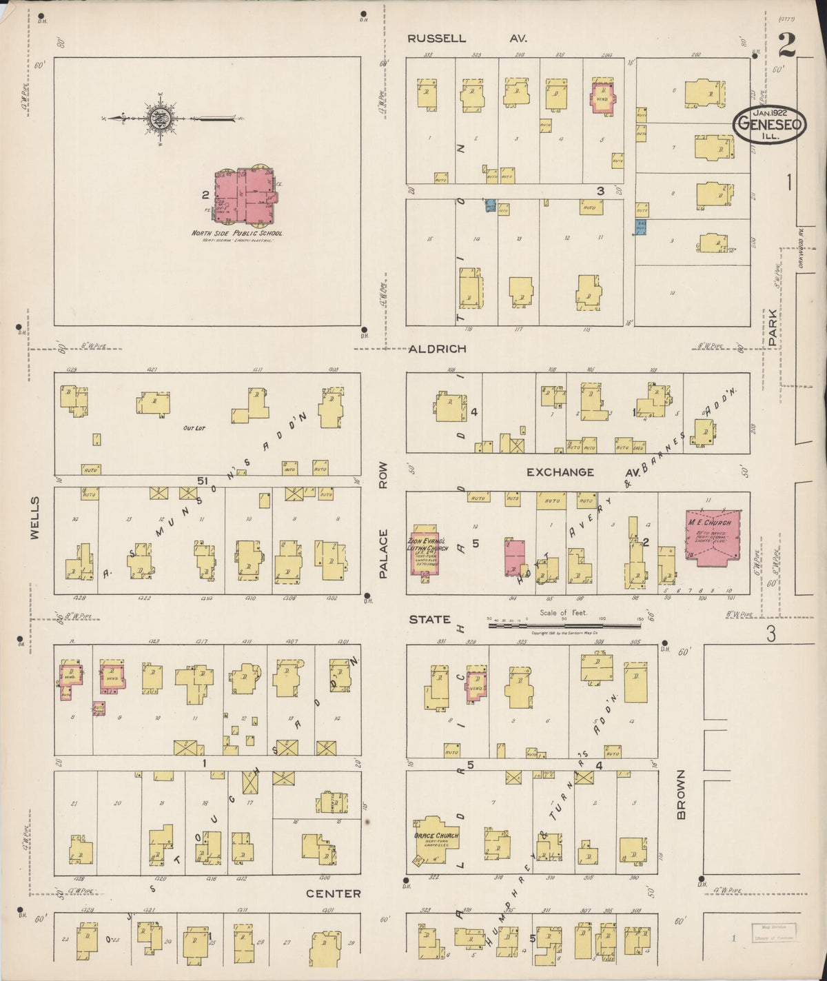 Sanborn Fire Insurance Map from Geneseo, Henry County, Illinois (1922), Sheet #0002 - Historic Sanborn Fire Insurance Map Print, vintage old map wall art, antique decor, genealogy gift, Illinois Illinois map