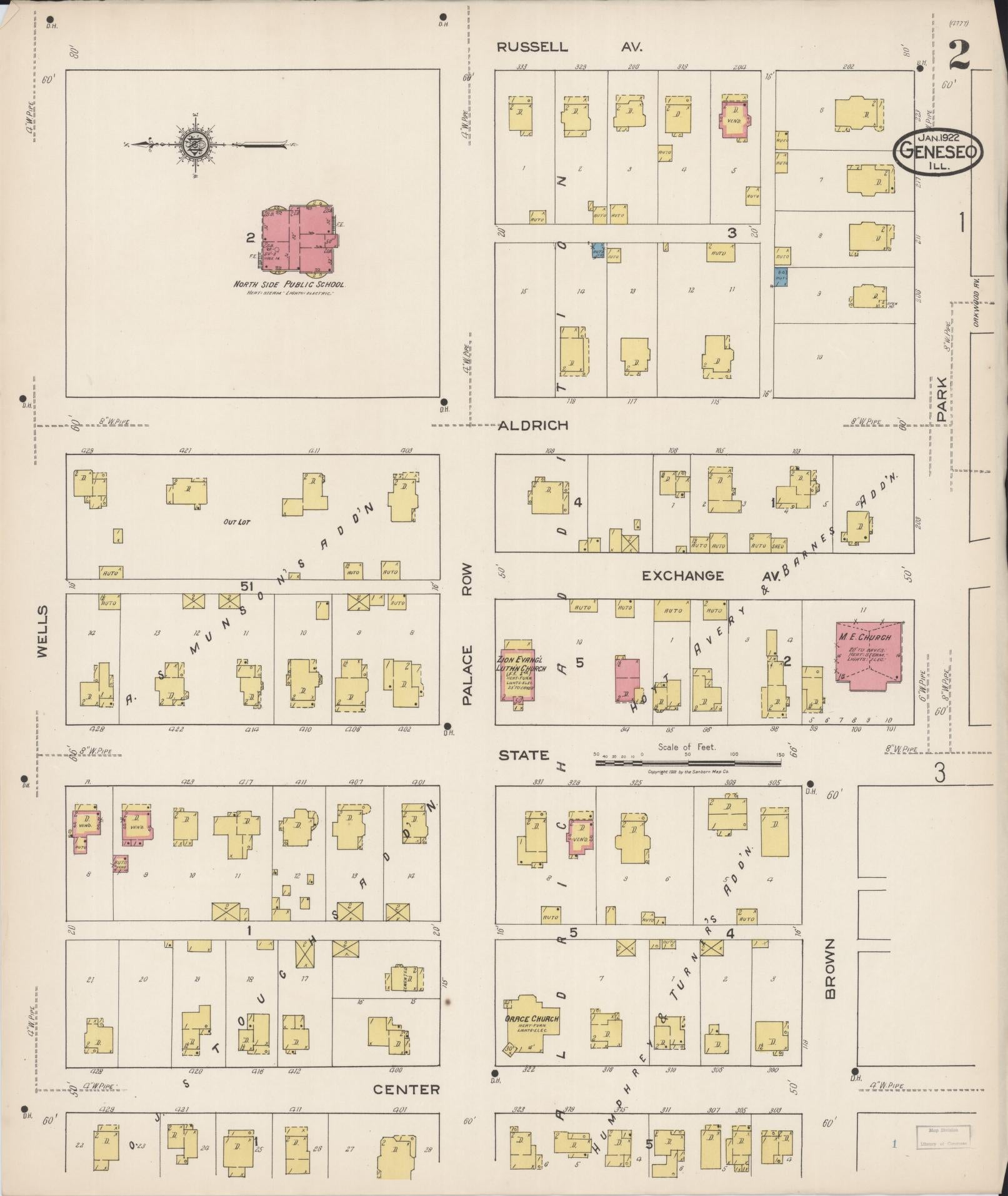 Sanborn Fire Insurance Map from Geneseo, Henry County, Illinois (1922), Sheet #0002 - Historic Sanborn Fire Insurance Map Print, vintage old map wall art, antique decor, genealogy gift, Illinois Illinois map