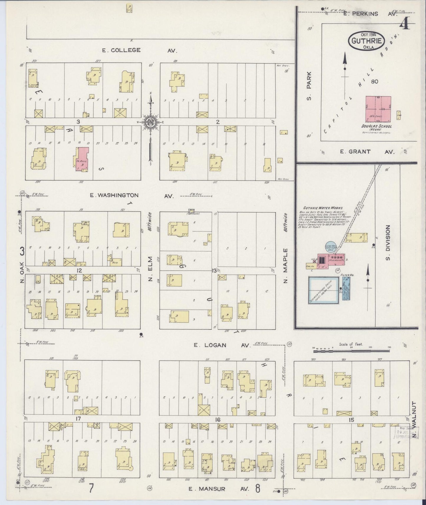 Sanborn Fire Insurance Map from Guthrie, Logan County, Oklahoma (1914), Sheet #0004 - Complete Map Set gallery image, historic Sanborn map, vintage wall art, Oklahoma Oklahoma