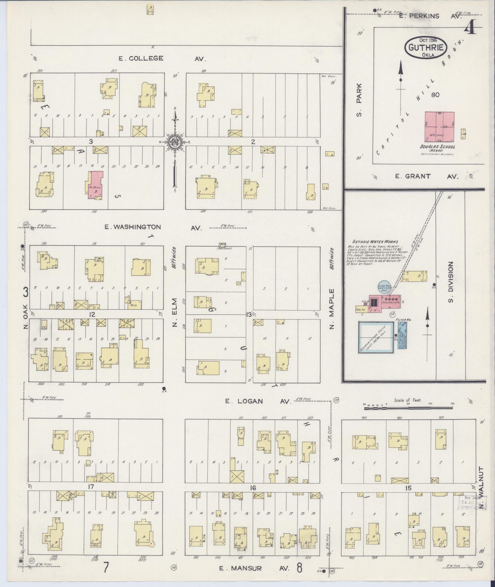 Sanborn Fire Insurance Map from Guthrie, Logan County, Oklahoma (1914), Sheet #0004 - Complete Map Set gallery image, historic Sanborn map, vintage wall art, Oklahoma Oklahoma