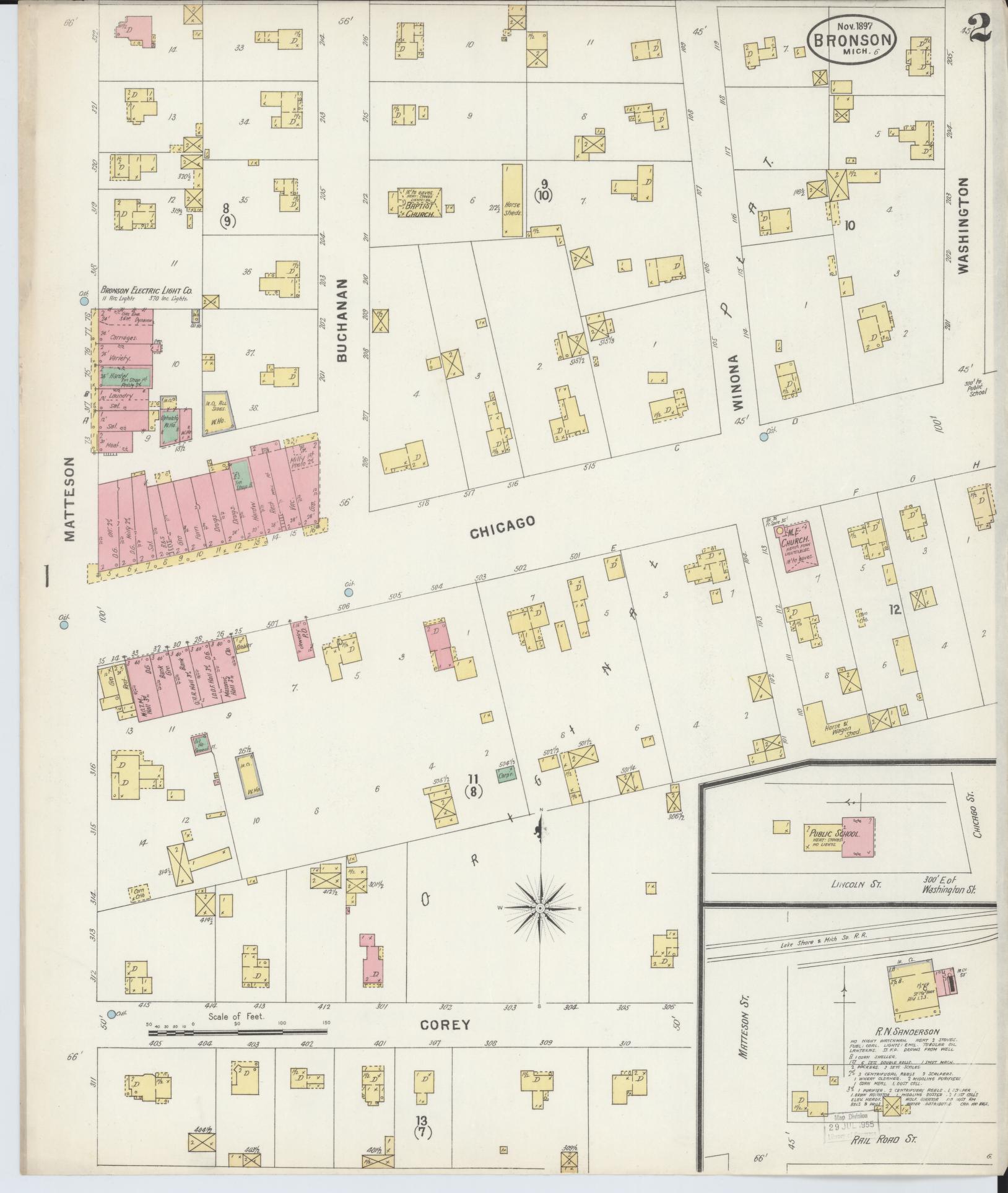 Sanborn Fire Insurance Map from Bronson, Branch County, Michigan (1897), Sheet #0002 - Complete Map Set gallery image, historic Sanborn map, vintage wall art, Michigan Michigan