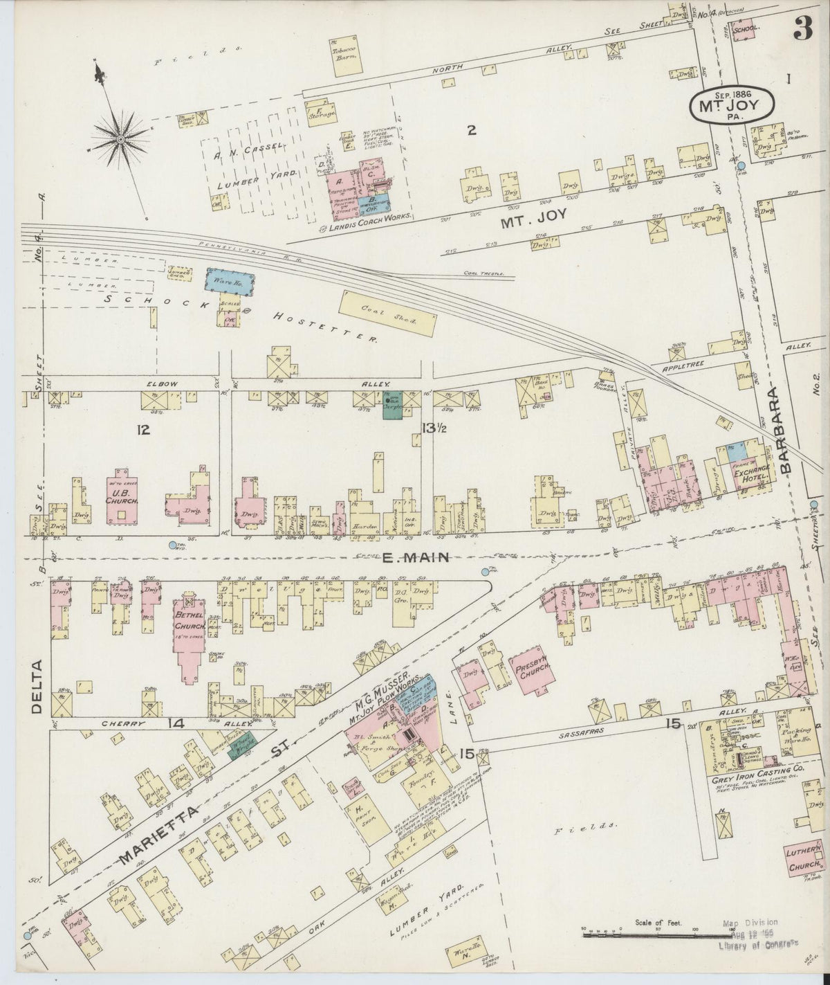Sanborn Fire Insurance Map from Mount Joy, Lancaster County, Pennsylvania (1886), Sheet #0003 - Complete Map Set gallery image, historic Sanborn map, vintage wall art, Pennsylvania Pennsylvania