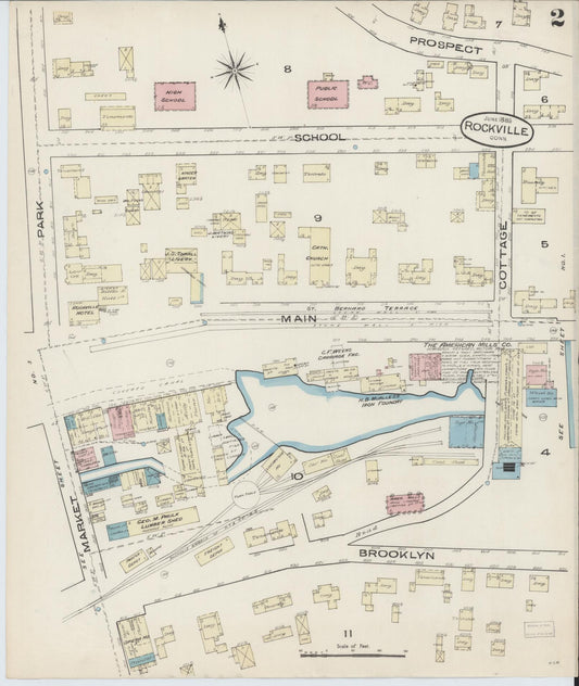 Sanborn Fire Insurance Map from Rockville, Tolland County, Connecticut (1885), Sheet #0002 - Historic Sanborn Fire Insurance Map Print, vintage old map wall art, antique decor, genealogy gift, Connecticut Connecticut map
