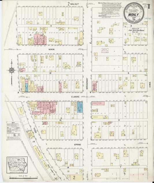 Sanborn Fire Insurance Map from Manly, Worth County, Iowa (1914), Sheet #0001 - Historic Sanborn Fire Insurance Map Print, vintage old map wall art