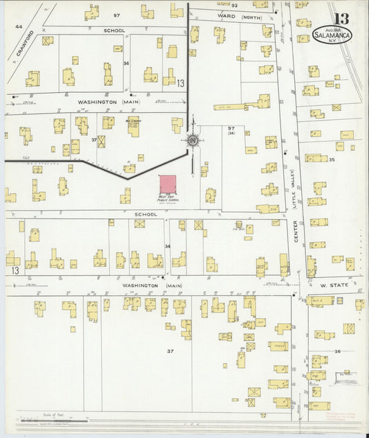 Sanborn Fire Insurance Map from Salamanca, Cattaraugus County, New York (1918), Sheet #0013 - Historic Sanborn Fire Insurance Map Print, vintage old map wall art, antique decor, genealogy gift, New York New York map