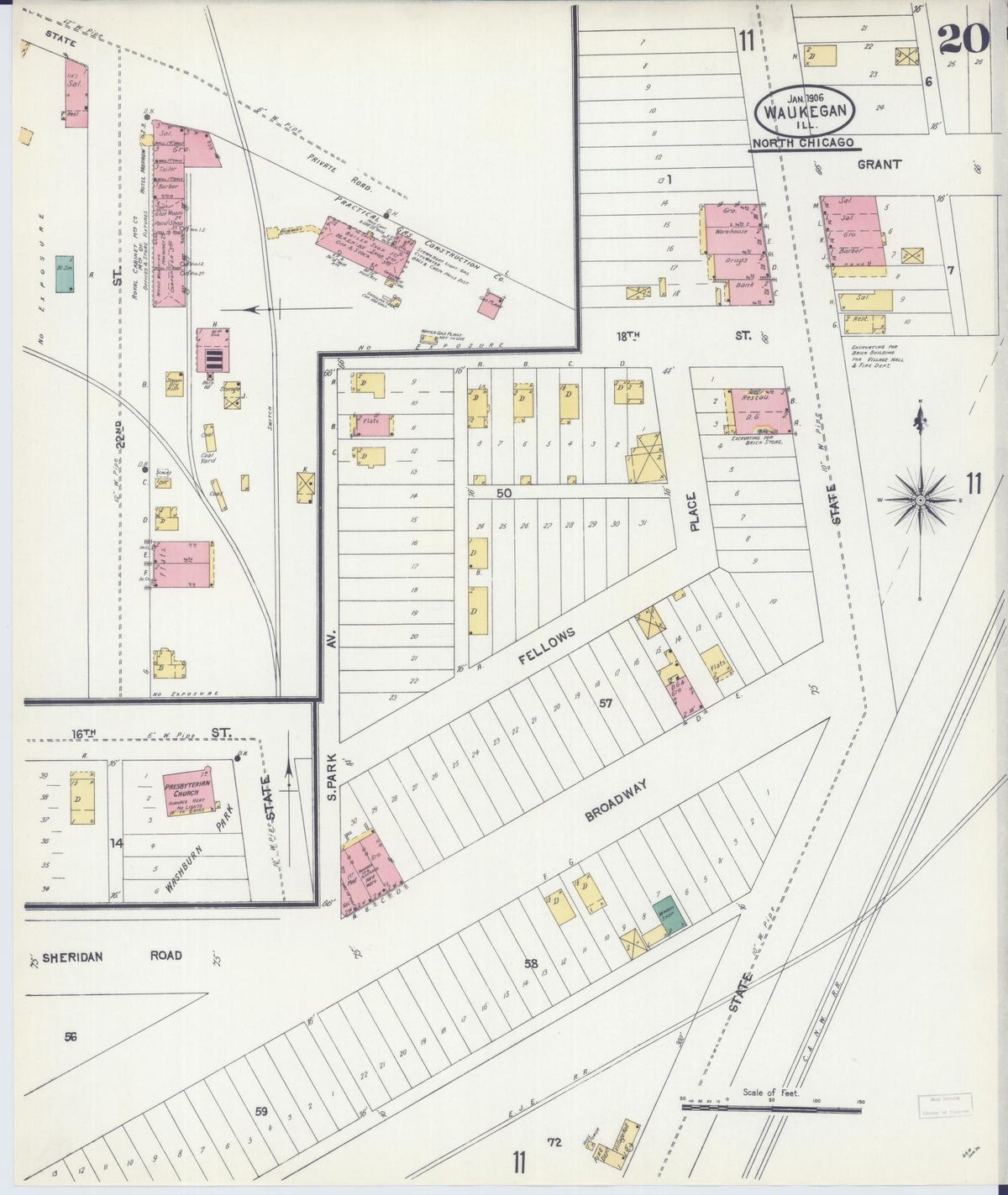 Sanborn Fire Insurance Map from Waukegan, Lake County, Illinois (1906), Sheet #0020 - Complete Map Set gallery image, historic Sanborn map, vintage wall art, Illinois Illinois