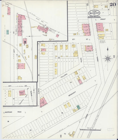 Sanborn Fire Insurance Map from Waukegan, Lake County, Illinois (1906), Sheet #0020 - Complete Map Set gallery image, historic Sanborn map, vintage wall art, Illinois Illinois