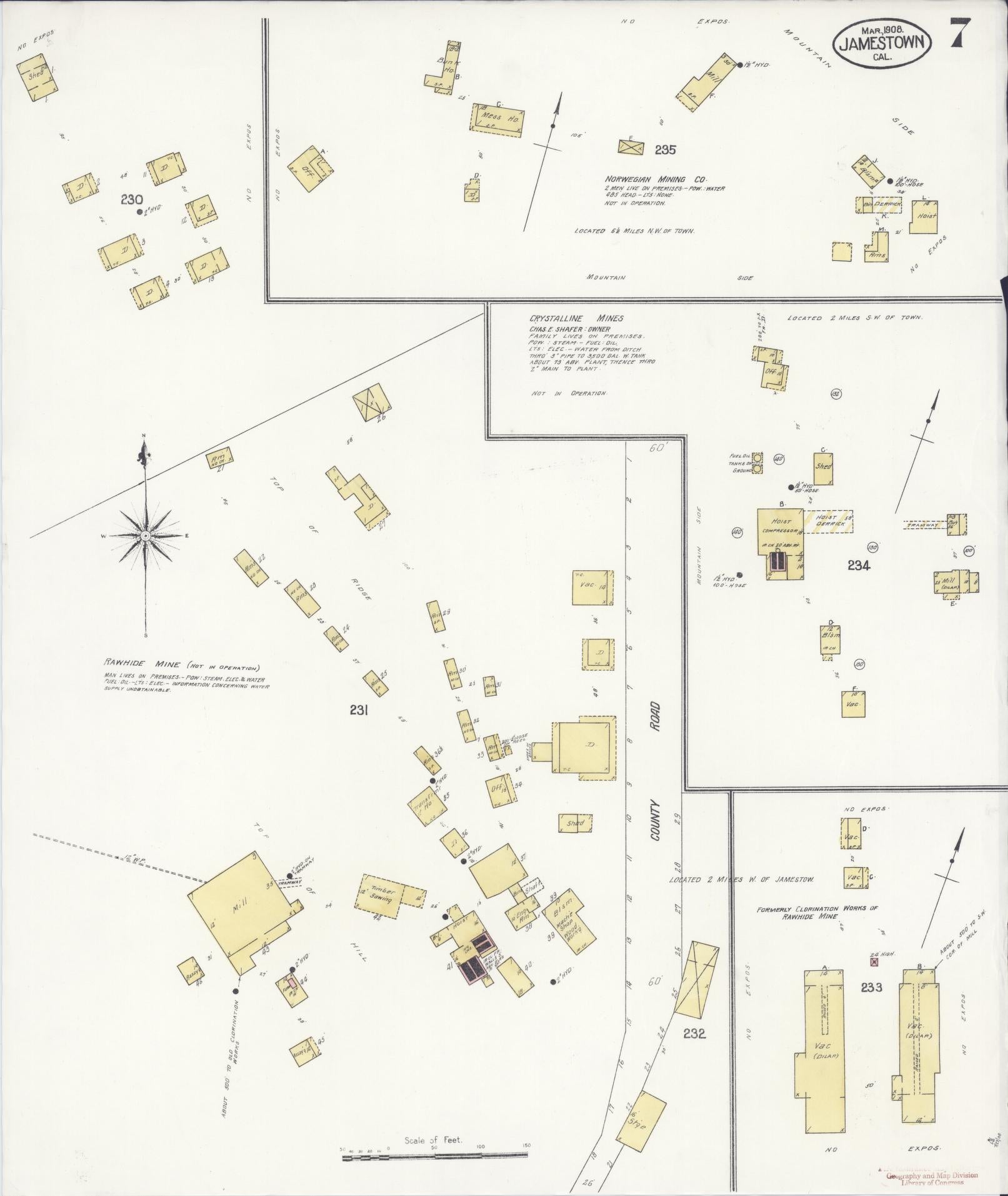 Sanborn Fire Insurance Map from Jamestown, Tuolumne County, California (1908), Sheet #0007 - Historic Sanborn Fire Insurance Map Print, vintage old map wall art, antique decor, genealogy gift, California California map