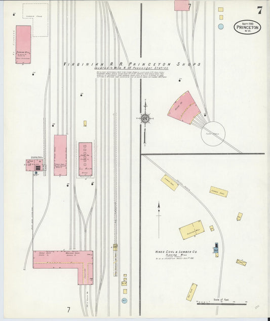 Sanborn Fire Insurance Map from Princeton, Mercer County, West Virginia (1910), Sheet #0007 - Historic Sanborn Fire Insurance Map Print, vintage old map wall art, antique decor, genealogy gift, West Virginia West Virginia map
