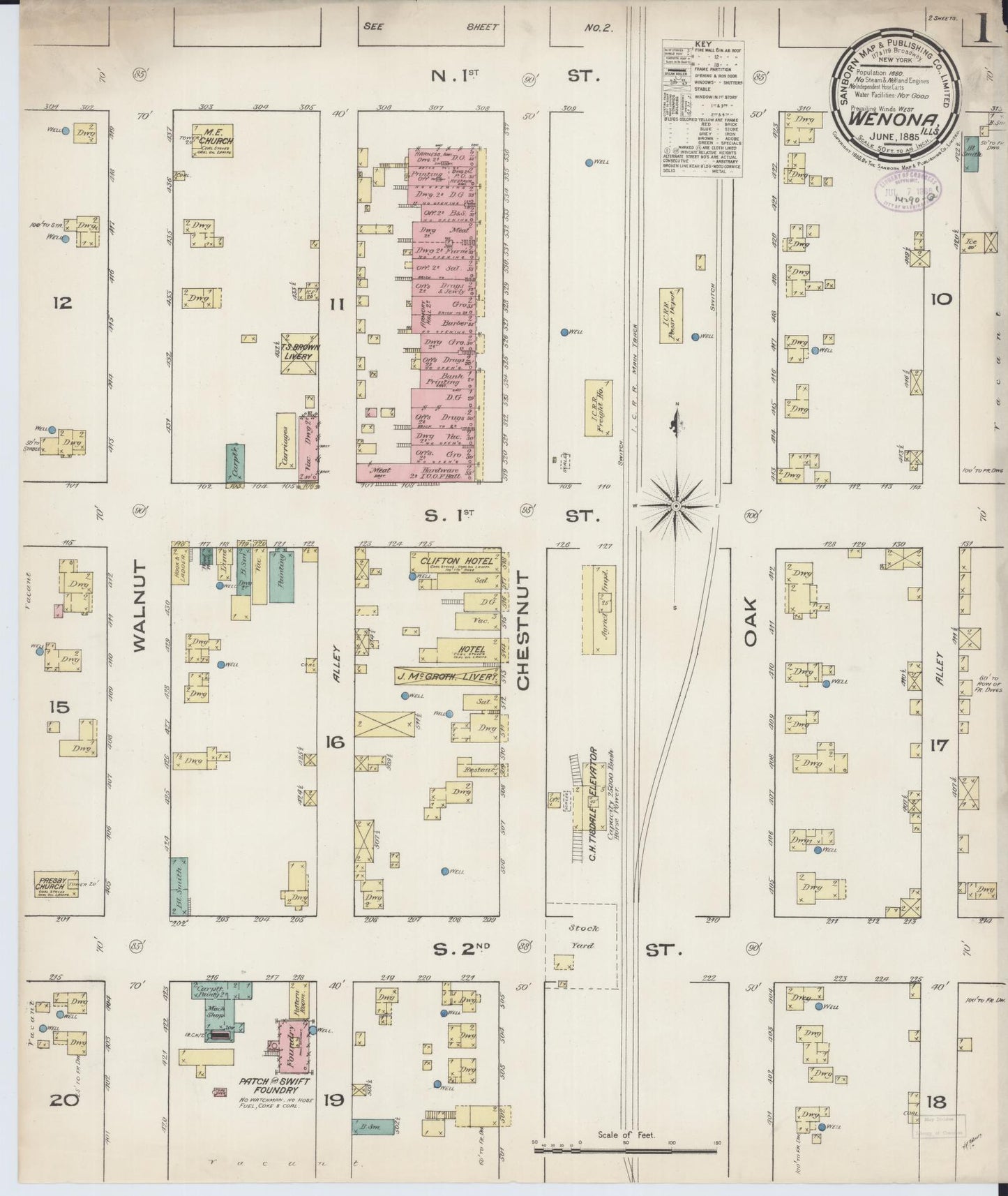 Sanborn Fire Insurance Map from Wenona, Marshall County, Illinois (1885), Sheet #0001 - Historic Sanborn Fire Insurance Map Print, vintage old map wall art, antique decor, genealogy gift, Illinois Illinois map