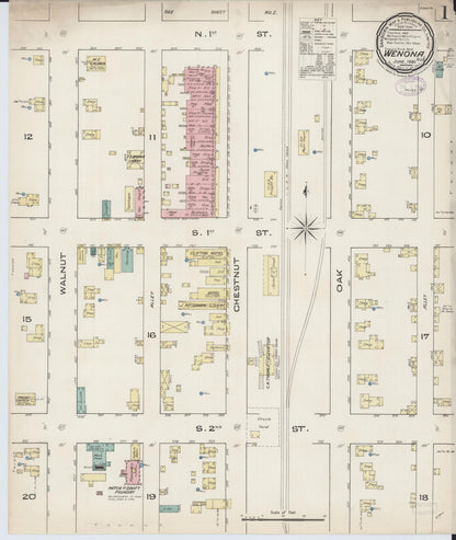 Sanborn Fire Insurance Map from Wenona, Marshall County, Illinois (1885), Sheet #0001 - Historic Sanborn Fire Insurance Map Print, vintage old map wall art, antique decor, genealogy gift, Illinois Illinois map