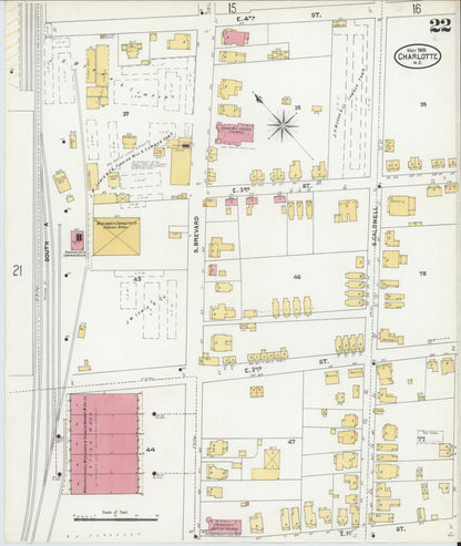 Sanborn Fire Insurance Map from Charlotte, Mecklenburg County, North Carolina (1905), Sheet #0022 - Historic Sanborn Fire Insurance Map Print, vintage old map wall art, antique decor, genealogy gift, North Carolina North Carolina map