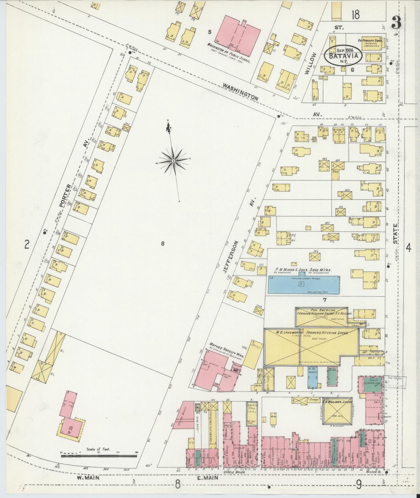Sanborn Fire Insurance Map from Batavia, Genesee County, New York (1906), Sheet #0003 - Historic Sanborn Fire Insurance Map Print, vintage old map wall art, antique decor, genealogy gift, New York New York map