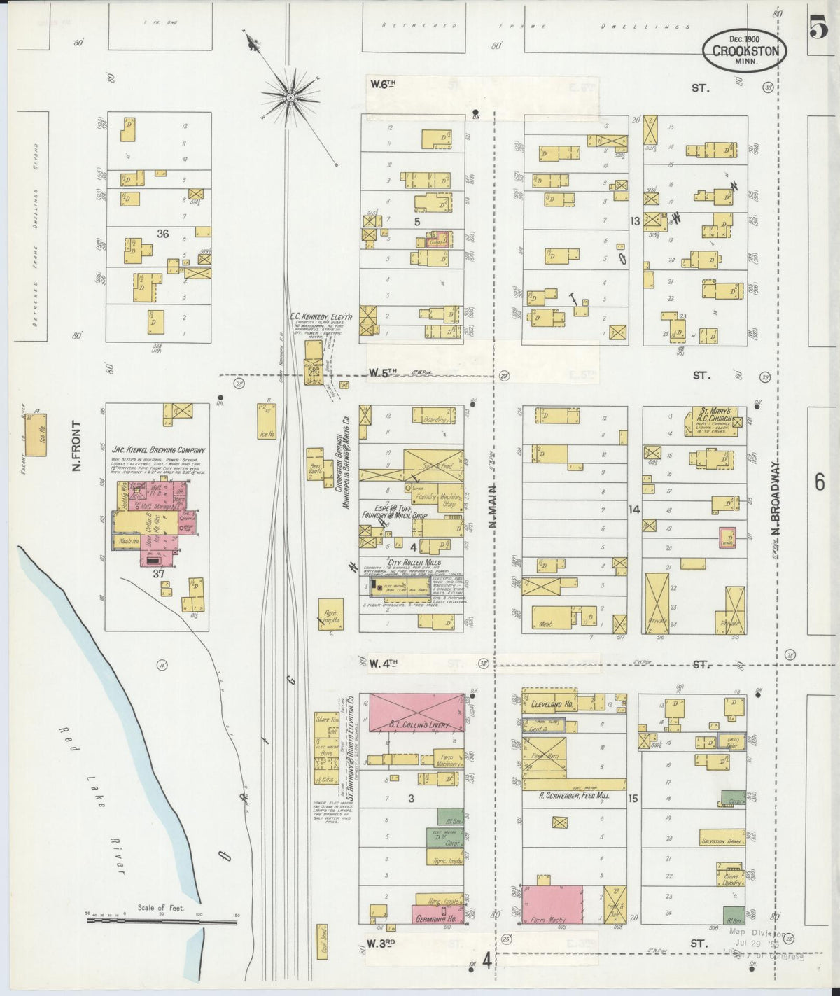 Sanborn Fire Insurance Map from Crookston, Polk County, Minnesota (1900), Sheet #0005 - Complete Map Set gallery image, historic Sanborn map, vintage wall art, Minnesota Minnesota