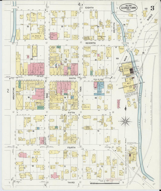 Sanborn Fire Insurance Map from Georgetown, Clear Creek County, Colorado (1907), Sheet #0003 - Historic Sanborn Fire Insurance Map Print, vintage old map wall art, antique decor, genealogy gift, Colorado Colorado map