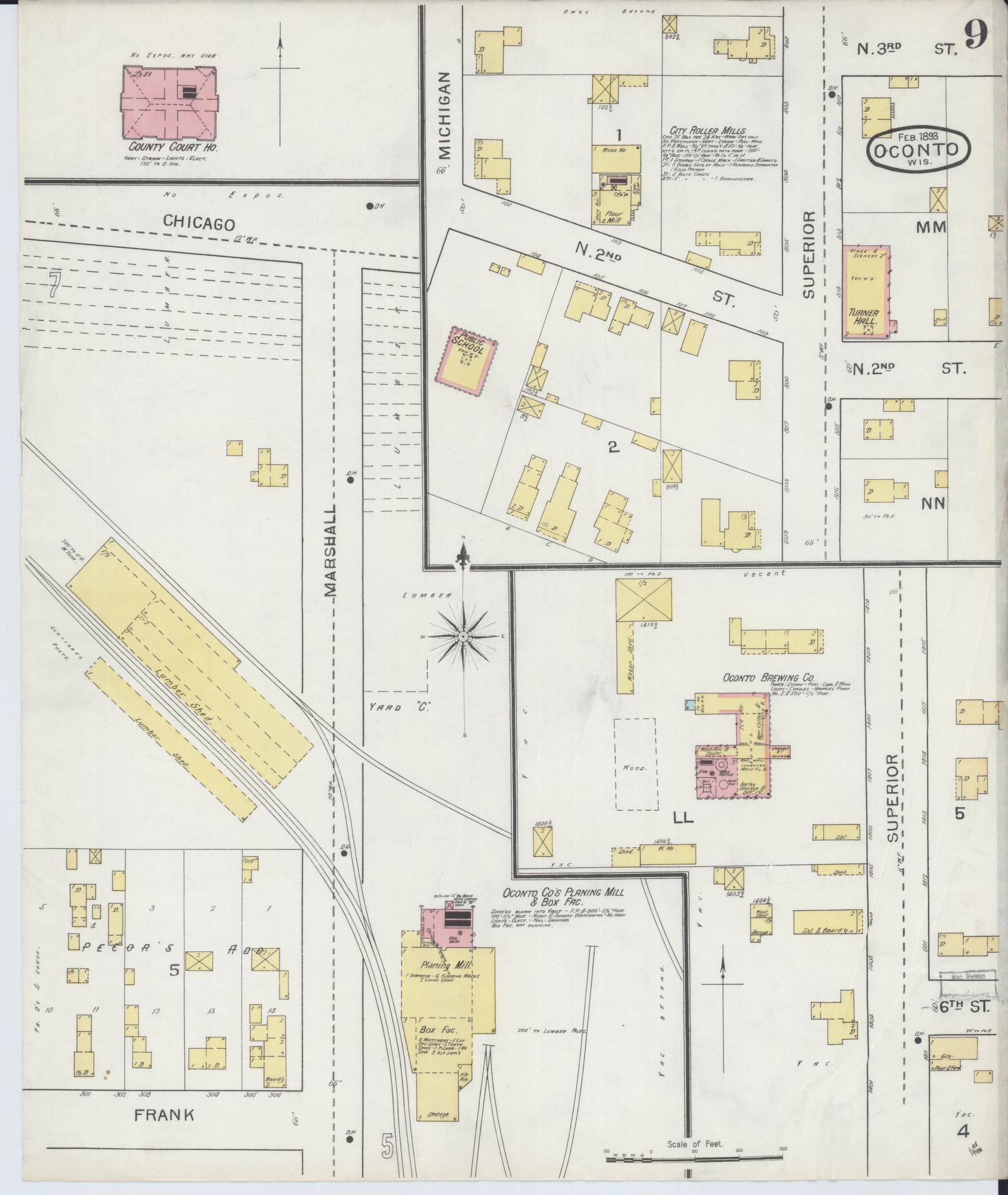 Sanborn Fire Insurance Map from Oconto, Oconto County, Wisconsin (1893), Sheet #0009 - Complete Map Set gallery image, historic Sanborn map, vintage wall art, Wisconsin Wisconsin