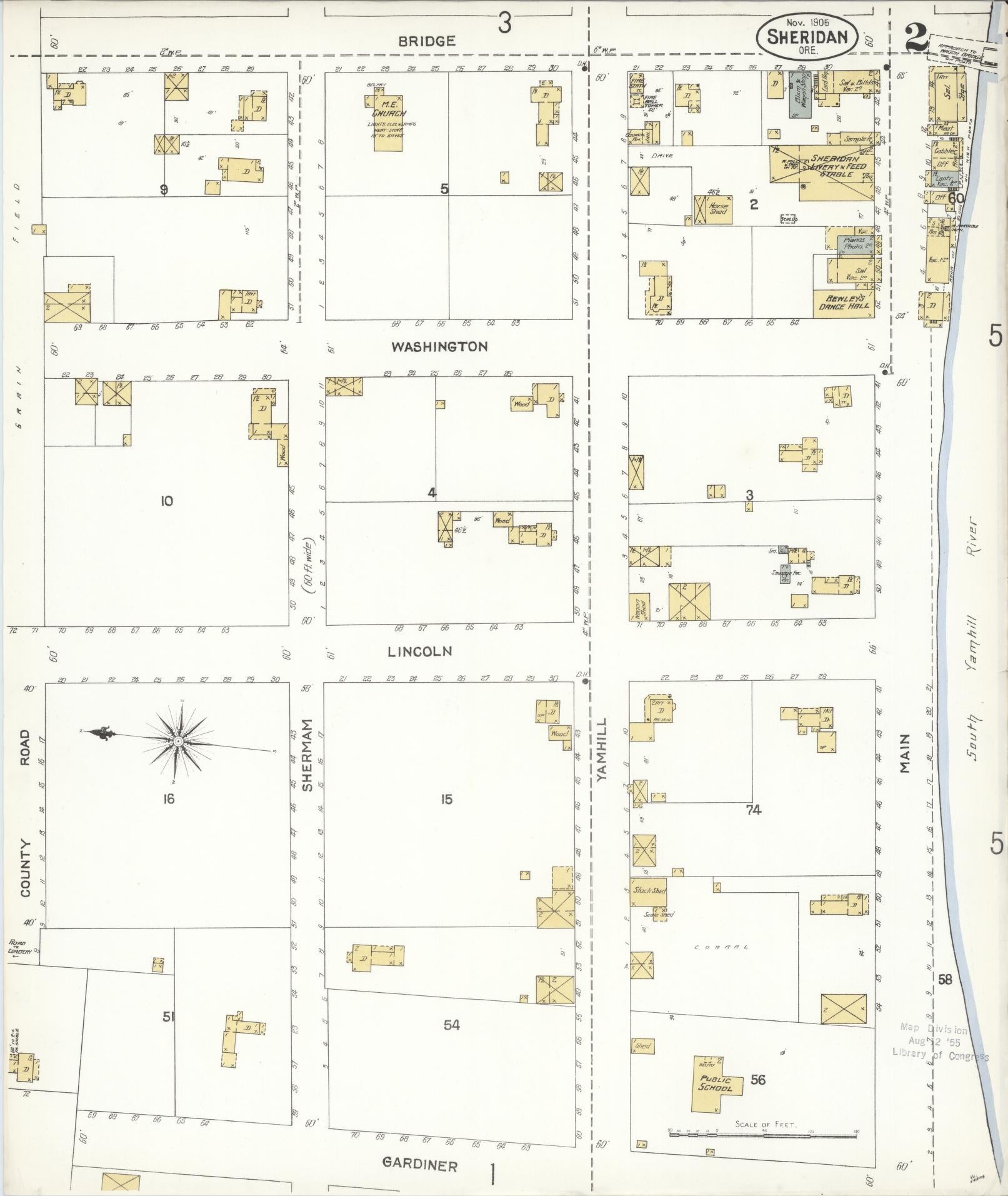 Sanborn Fire Insurance Map from Sheridan, Yamhill County, Oregon (1905), Sheet #0002 - Complete Map Set gallery image, historic Sanborn map, vintage wall art, Oregon Oregon