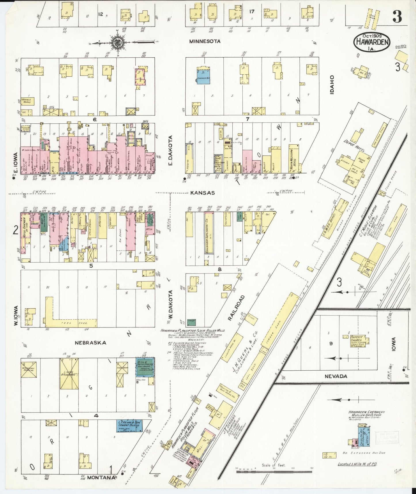 Sanborn Fire Insurance Map from Hawarden, Sioux County, Iowa (1909), Sheet #0003 - Historic Sanborn Fire Insurance Map Print, vintage old map wall art
