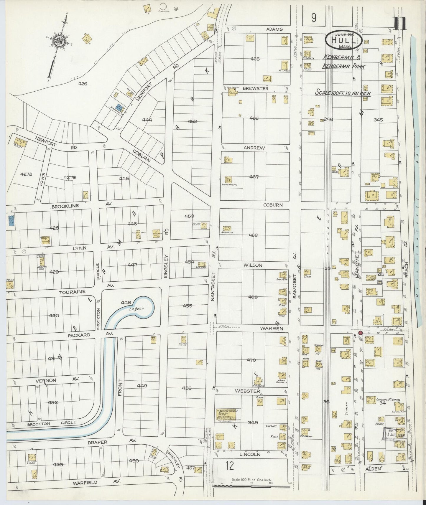 Sanborn Fire Insurance Map from Hull, Plymouth County, Massachusetts (1916), Sheet #0011 - Historic Sanborn Fire Insurance Map Print, vintage old map wall art, antique decor, genealogy gift, Massachusetts Massachusetts map